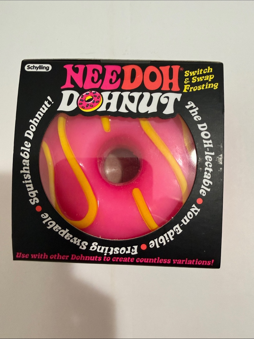 NEEDOH! Donut Squishy Toy - Pink with Yellow Drizzle